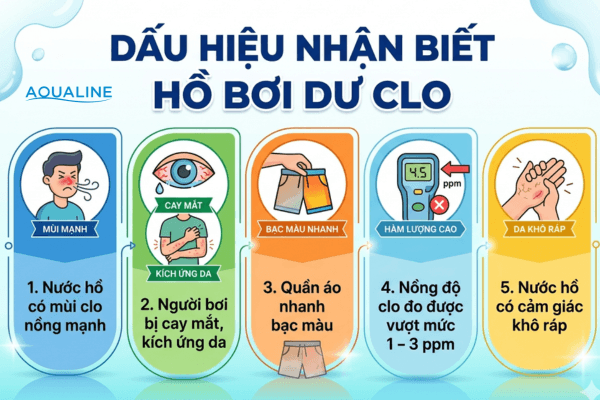dấu hiệu nhận biết hồ bơi dư clo để có cách giảm clo hồ bơi 