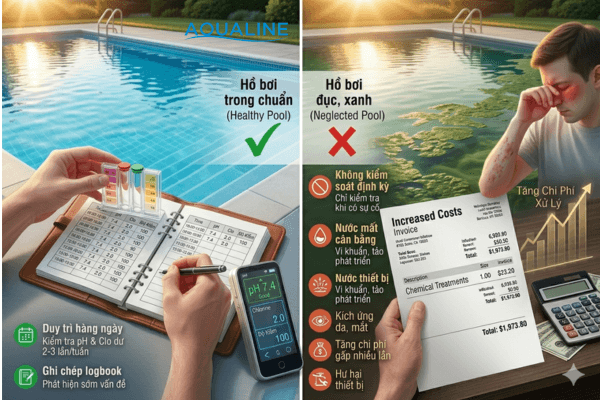 sai lầm khi vận hành hồ bơi: không kiểm soát chất lượng nước định kỳ
