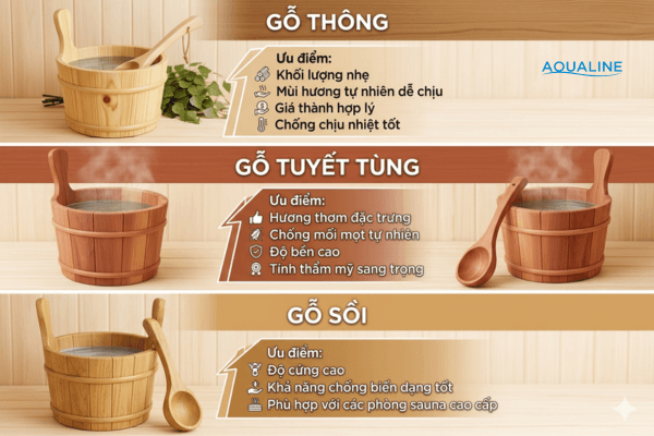 Các loại gỗ phổ biến dùng sản xuất xô gáo gỗ phòng xông hơi khô