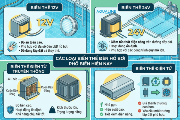 Các loại biến thế đèn hồ bơi phổ biến hiện nay