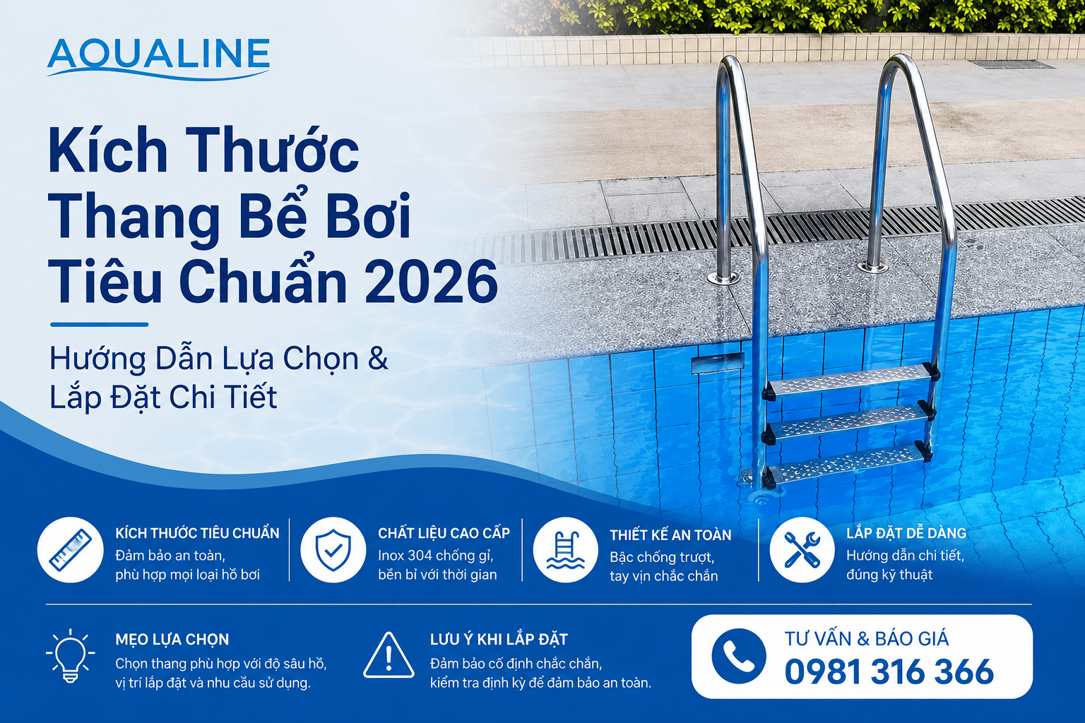 kích thước thang bể bơi